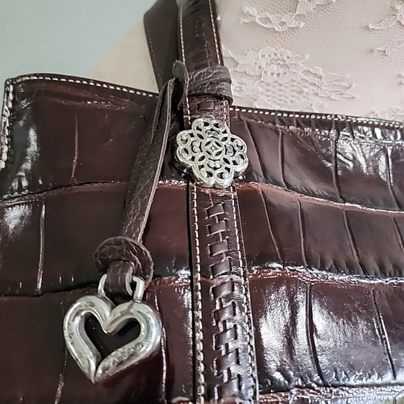 Genuine Brighton Dark Brown Croc Shoulder Bag Women Handbag - Picture 3 of 11